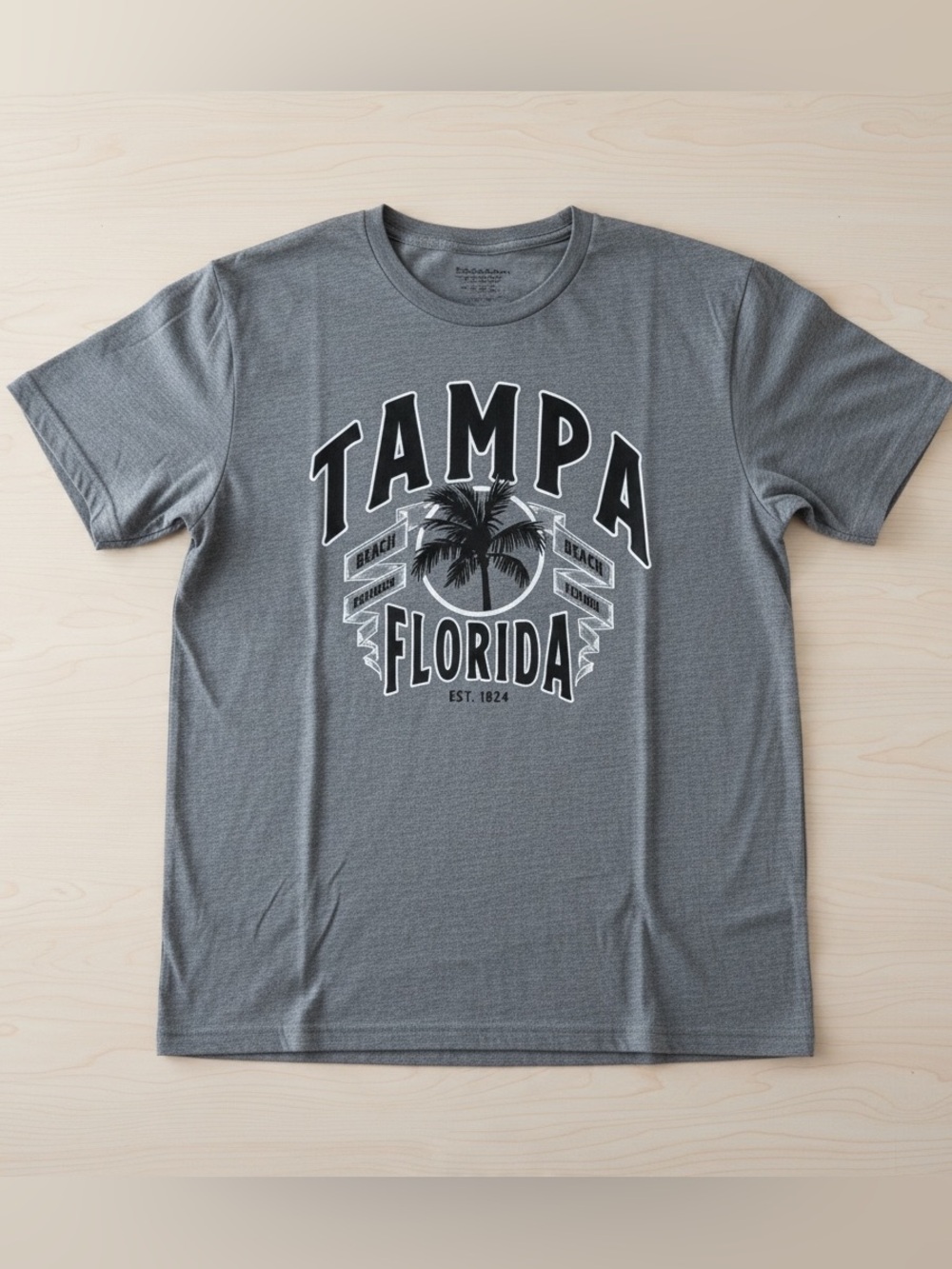 Gildan Tampa Florida Graphic T-Shirt Gray Palm Tree Size Large